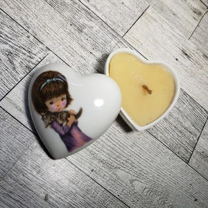Karen Carson Creations Heart Shaped CANDLE Room Freshener Vintage Girl Kitten - Picture 1 of 9
