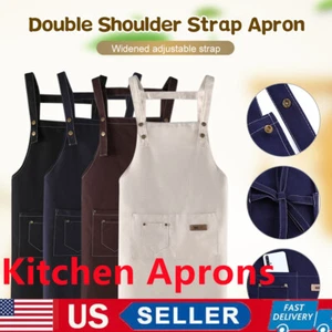 Cooking Kitchen Restaurant Bib Apron Unisex Dress with 2 Pocket Kitchen Apron - Picture 1 of 17