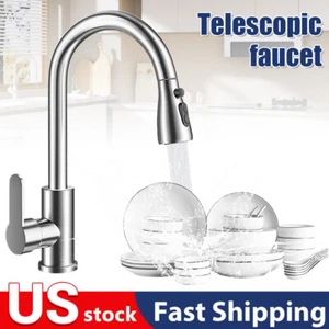 Kitchen Faucet Brushed Nickel Sink Pull out Single Handle Mixer Stainless steel - Picture 1 of 16