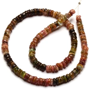 Gemas de turmalina arco iris natural tamaño 5,5 mm cuentas lisas en forma de Heishi hilo de 15" - Imagen 1 de 8