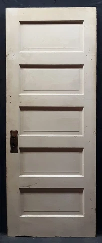 30"x76" Antique Vintage Old Salvaged SOLID Wood Wooden Interior Door 5 Panels Cover