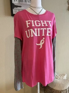 Susan G Komen Pink "FIGHT UNITED" T-Shirt w/Built in Long Sleeves - Sz 2X - Picture 1 of 8