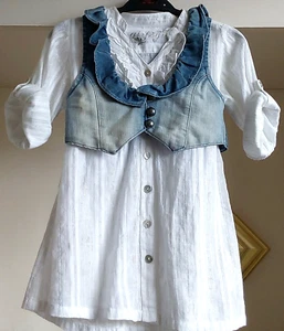 (Primark) White Shirt Age 5-6 & (Next) Light-Wash Denim Frill Waistcoat Age 5 - Picture 1 of 8
