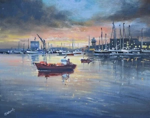 Richard Blowey Original Oil Painting Boats At Falmouth Cornwall - Picture 1 of 2