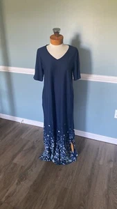 J.Jill Pure Jill Dress Maxi Blue Border Print Short Sleeve short dress Sz S tall - Picture 1 of 9