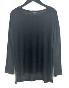 Suéter túnica crepé brillante de lino negro/dorado talla XS de EILEEN FISHER $178 NUEVO SIN ETIQUETAS - Imagen 1 de 4