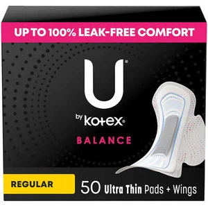 U by Kotex Balance Ultra Thin Pads with Wings, Regular Absorbency, 50 Count - Picture 1 of 4