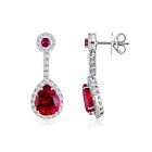 14K Gold 7.6ct Natural Diamond w/ Simulated Ruby Pear Drop Dangle Earring