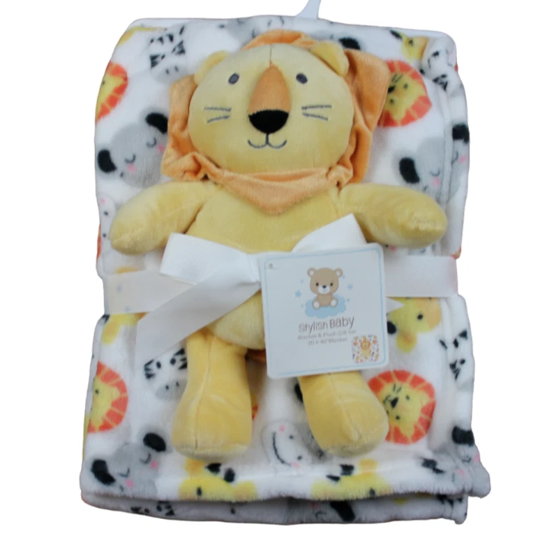 Стильный Baby одеяло плюшевый лев игрушка подарочный набор белый сафари флис младенца новый с Ярлыками - Изображение 1 из 4