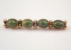 Vintage Antique Admark 14K Yellow Gold JADE Bar Brooch Stick Pin 1970's - Picture 1 of 5