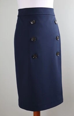 Falda lápiz BANANA REPUBLIC NUEVA CON ETIQUETAS $88 azul liso doble botonadura talla 4 Foto 1 de 4