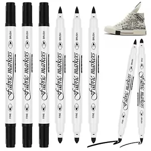 6 Stück Schwarz Textilstifte Waschmaschinenfest, 1-5mm Dual Tip Stoffmalstifte - Bild 1 von 7