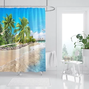 3D Baum Strand 83 Duschvorhang Wasserdicht Faser Bad Daheim Windows Toilette - Picture 1 of 3
