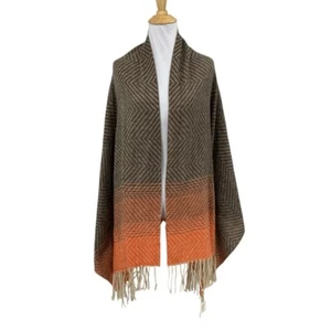 Shawl Womens 76" X 46" Taupe Brown Orange Cashmere Chevron Tassel Warm Scarf - Picture 1 of 13