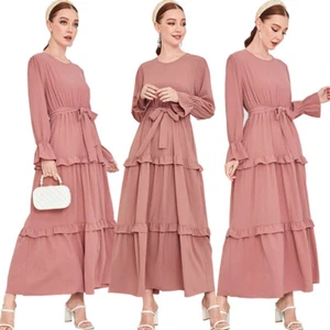 Dubai Abaya Muslim Women Maxi Dress Long Sleeve Robe Islamic Arab Robe Evening - Foto 1 di 20