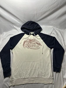 Denim & Supply Hoodie Ralph Lauren Size Large White Blue Colorblock Raglan - Picture 1 of 16