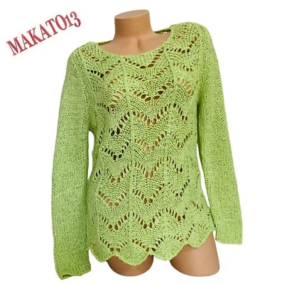 Suéter de ganchillo manga larga tejido abierto cuello redondo talla 1 Chico's para mujer lima Foto 1 de 4