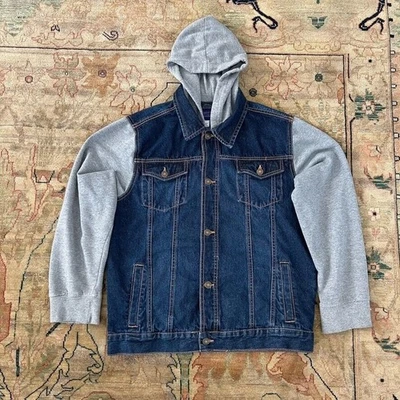  Big Boys Jean Jacket Jersey Sleeves Sz X Large Denim Trucker - Image 1 of 4