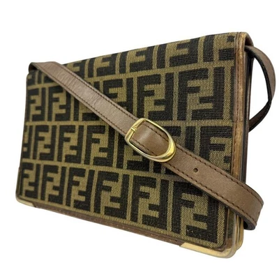 FENDI Zucca Gold Hardware Sacoche Shoulder Bag Canvas Leather Khaki Brown Japan - Image 1 of 4