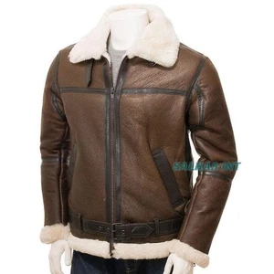 Men's B3 Bomber Aviator Genuine Leather Jacket Real SheepSkin Pilot Flying Coat - Picture 1 of 5
