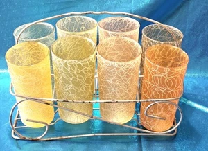 Vintage Colorcraft Spaghetti String Rubber Coated Drink Glasses And Carrier - Picture 1 of 17