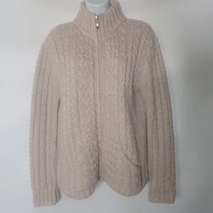 Inis Crafts Cardigan Sweater Women M Zip 100% wool Ireland Fisherman Knit - Picture 1 of 8