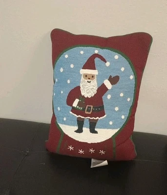 VTG Throw Pillow Santa Snow Globe Tapestry Accent Made In USA - Image 1 of 4