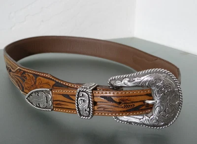 Винтажный Justin 1,5 «широкий инструмент кожи западного стиля ремня металлическая пряжка носить 28»-32» - Изображение 1 из 4