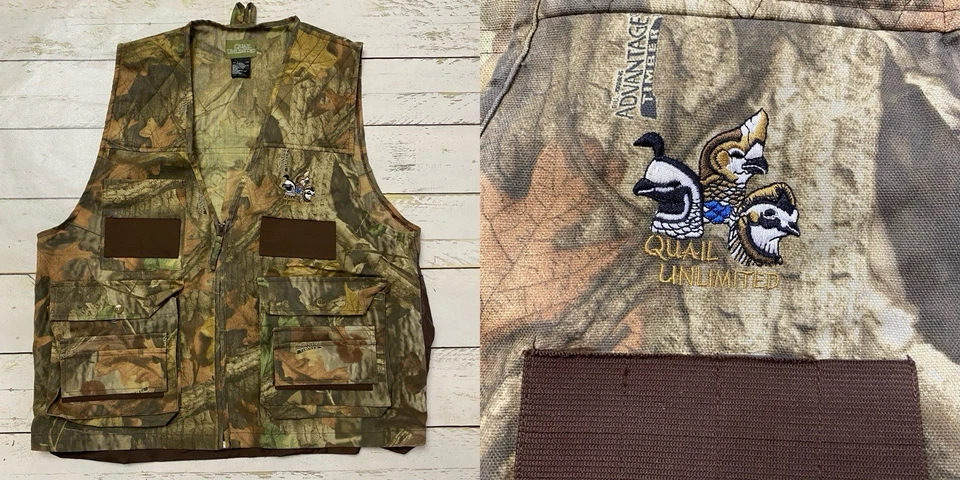 Quail Unlimited Mens L Hunting Vest Dove Hunter Woods Timber Camo Shell Holder - Image 1 of 4