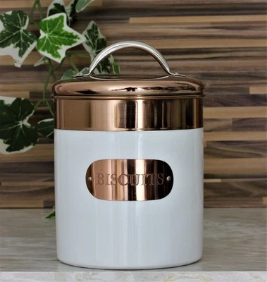 Large Copper And White Metal Airtight Biscuit Cookie Storage Tin Box Canister - Image 1 of 4