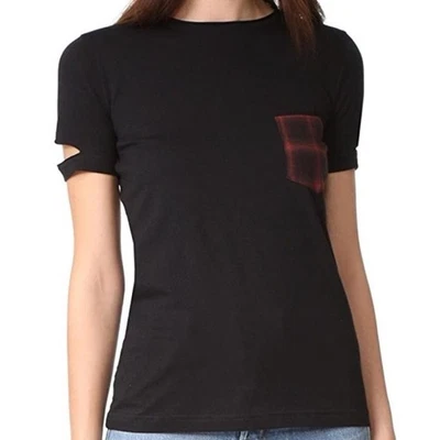Camiseta negra Helmut Lang para mujer Distressed Slash 100 % algodón con bolsillo talla XS Foto 1 de 4