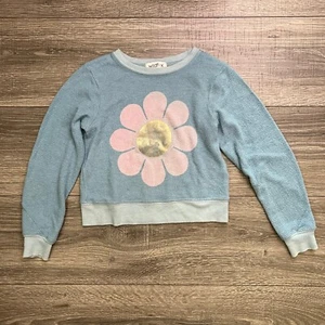 Wildfox Kids Girls Blue Sweatshirt size 4 Comfy Cozy Pink Flower Boho - Picture 1 of 6