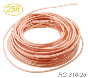 25ft RG316 luzem 50 omów wysokotemperaturowy kabel koncentryczny, RG-316-25 - Zdjęcie 1 z 3
