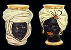 Set Coppia Teste di moro Tuareg in Ceramica Caltagirone soprammobile portavasi a