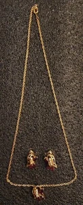 Red & White Stone Costume Jewelry Set  Earrings And Necklace - Picture 1 of 5