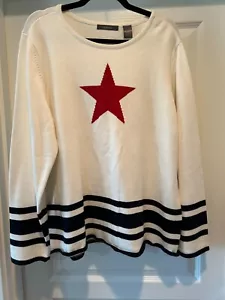 Suéter Vintage Liz Claiborne 2X Estrella Rayas Blancas y Azules Algodón Americana - Imagen 1 de 3