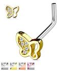  Half Paved CZ Butterfly Top Surgical Steel L Bend Nose Stud