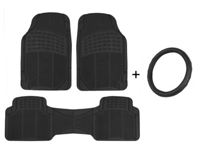 Custom Fit All Weather Floor Mats + Leather Steering Wheel Cover Universal - Image 1 of 4