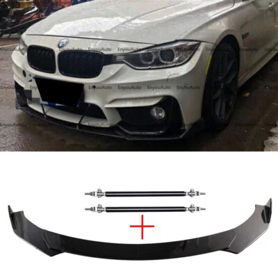 For BMW 525i 530i 540i Series Front Bumper Lip Spoiler + Strut Rods Glossy Black Foto 1 de 4