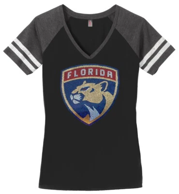 Camiseta para mujer Florida Panthers NHL hockey damas Bling cuello en V camisa brillante Foto 1 de 2