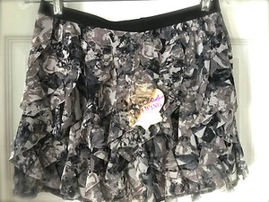 Skirt By Vera Wang Sz Small Ruffles Flouncy Tiers Apres Party Silky Black Gray - Picture 1 of 7