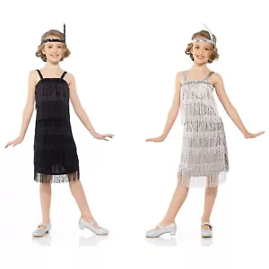 Kinder Mädchen Flapper Kleid 1920er Jahre Geschichte Charleston Gatsby Halloween Kostüm - Bild 1 von 11