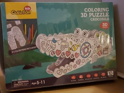 CubicFun Coloring 3D Puzzle Crocodile With 5 Coloring Pens Included (New In Box) - Image 1 of 4