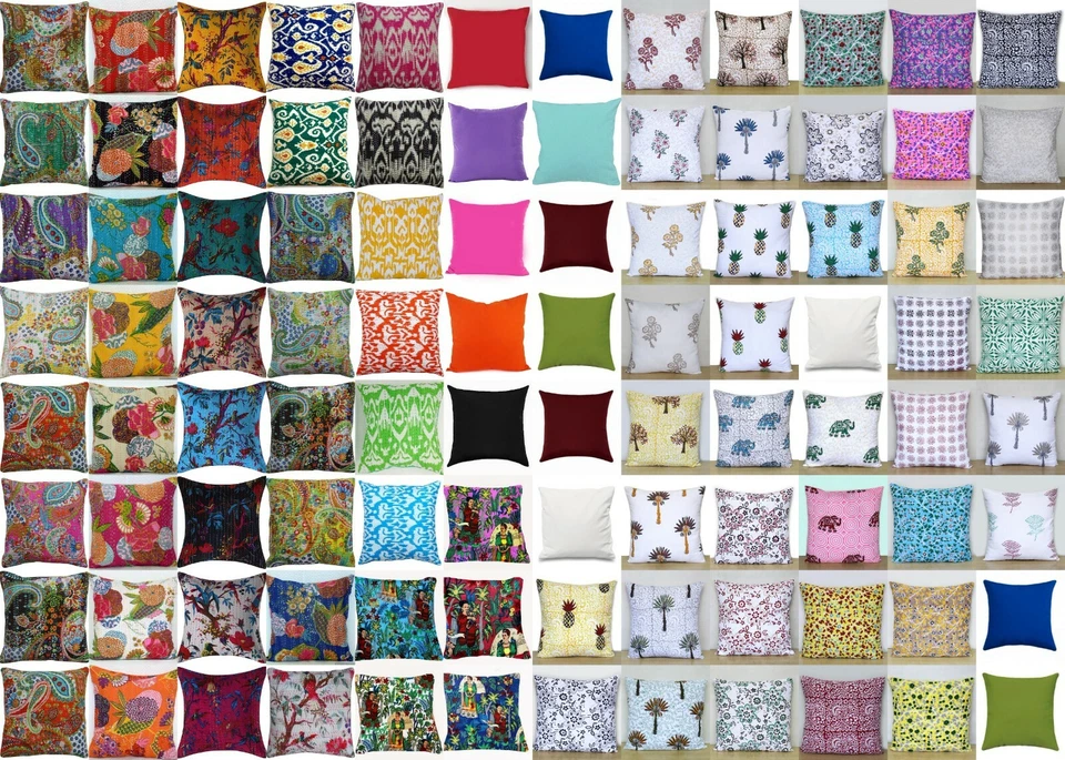Indische Baumwolle Kissenbezug Hand Block Blumenmuster Heim Dekor UK - Bild 1 von 1
