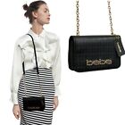 Bebe Womens shoulder chain Bag Logo black Gold celia embossed crossbody bag new