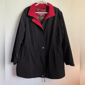 Liz Claiborne Coat Women’s 3X Black Red Rain Utility Trench - Picture 1 of 8