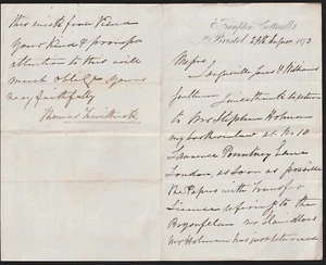 1873 Letters, Thomas Trevithick Wesleyan Preacher FRAMPTON COTTERELLS, Bristol - Picture 1 of 2