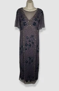 Adrianna Papell Women's Purple Bead Flutter Sleeve Dress Petite Size 8P - Picture 1 of 5
