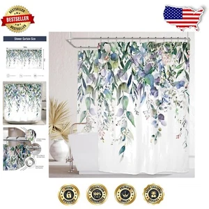 Elegant Circular Eucalyptus Shower Curtain - 180Wx70H with 32 Hooks Included - Picture 1 of 7