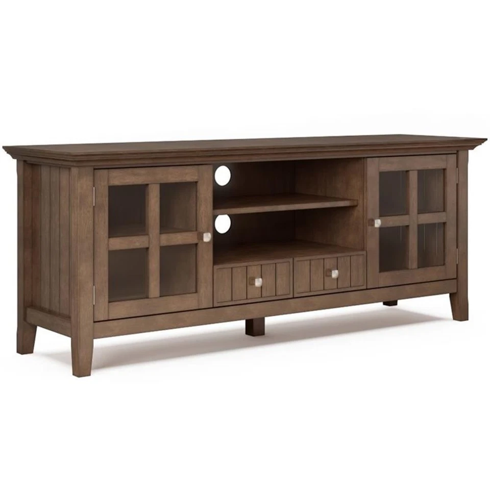 Simpli Home Acadian Solid Wood Universal TV Media Stand 60 Inch Wide Farmhouse